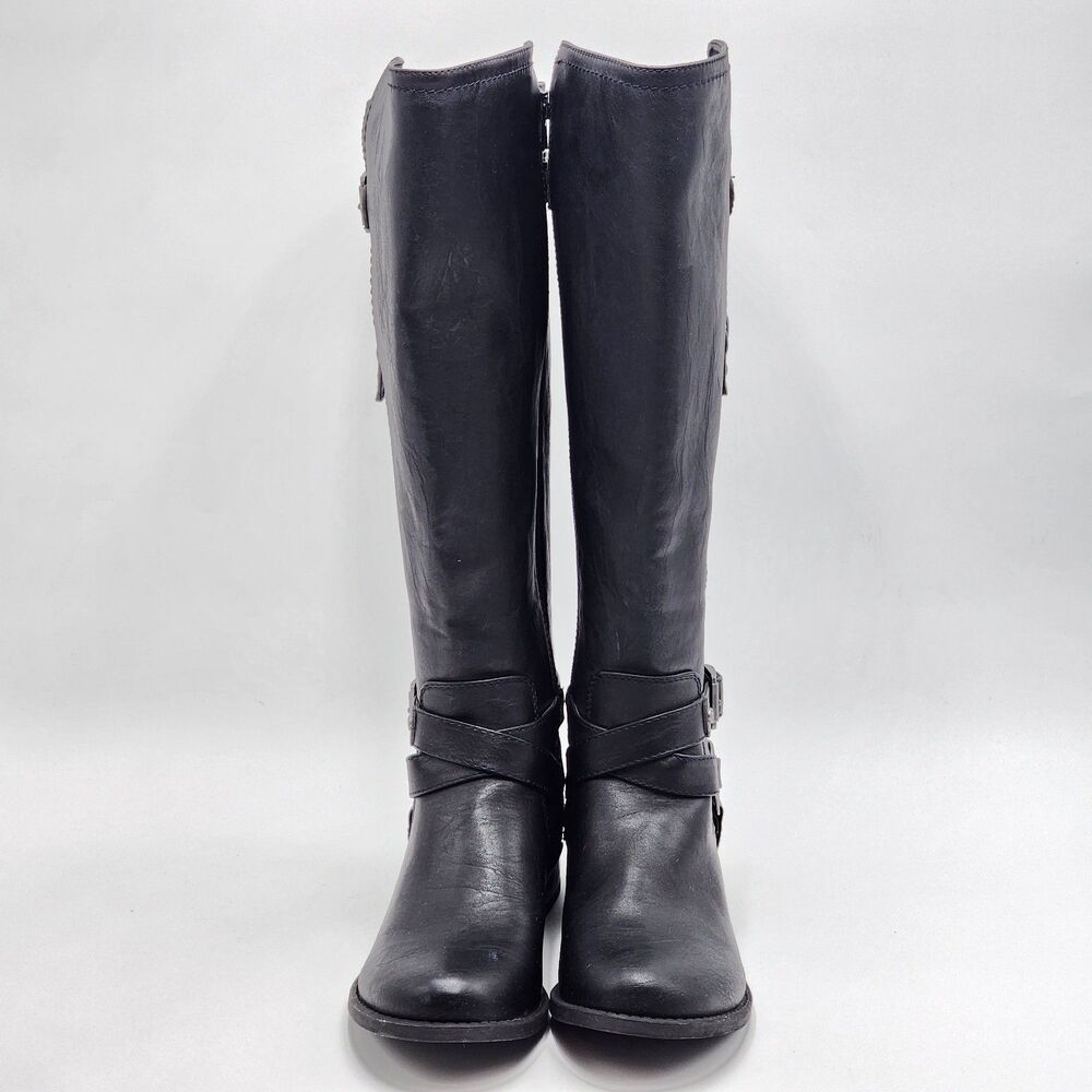 G by Guess Herly Buckle Black Wide Calf Tall Riding Boots Size 8.5 - Picture 2 of 10